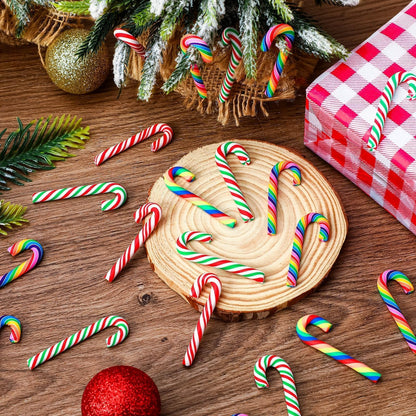 JUNEBRUSHS 120 Pcs Christmas Mini Candy Cane Fake Candy Canes Christmas Ornaments for Xmas Tree Vase Filler DIY Crafts Holiday Table Decor