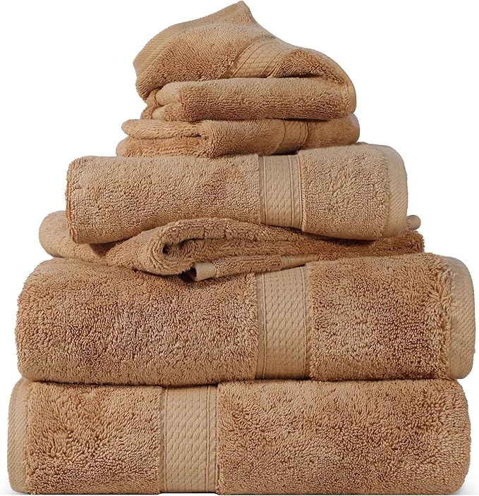 SUPERIOR Egyptian Cotton Pile 6 Piece Towel Set, Includes 2 Bath, 2 Hand