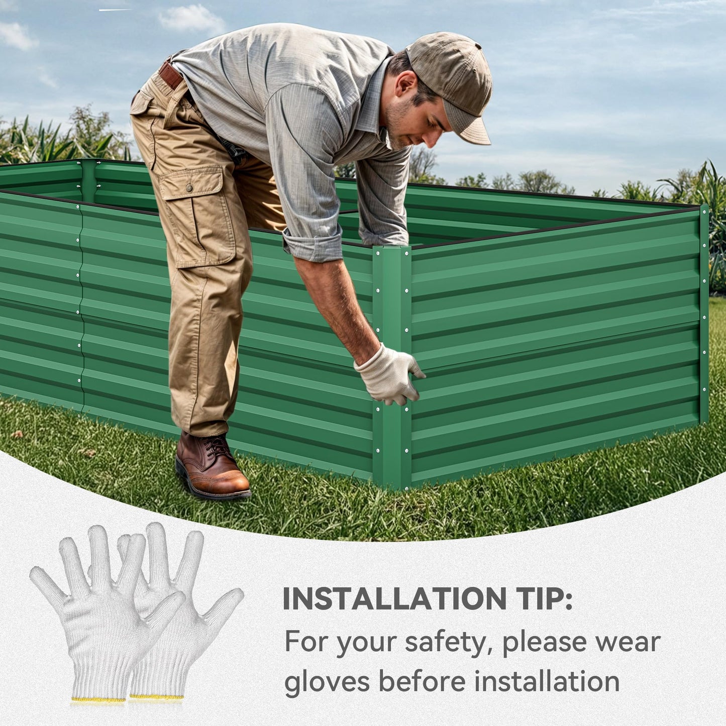 YITAHOME 96x48x24 in Galvanized Raised Garden Bed Kit, Large Metal Planter Box with Gloves, Safety Rubber & Support Rod, Outdoor Flower Bed for Plants Vegetables, Green