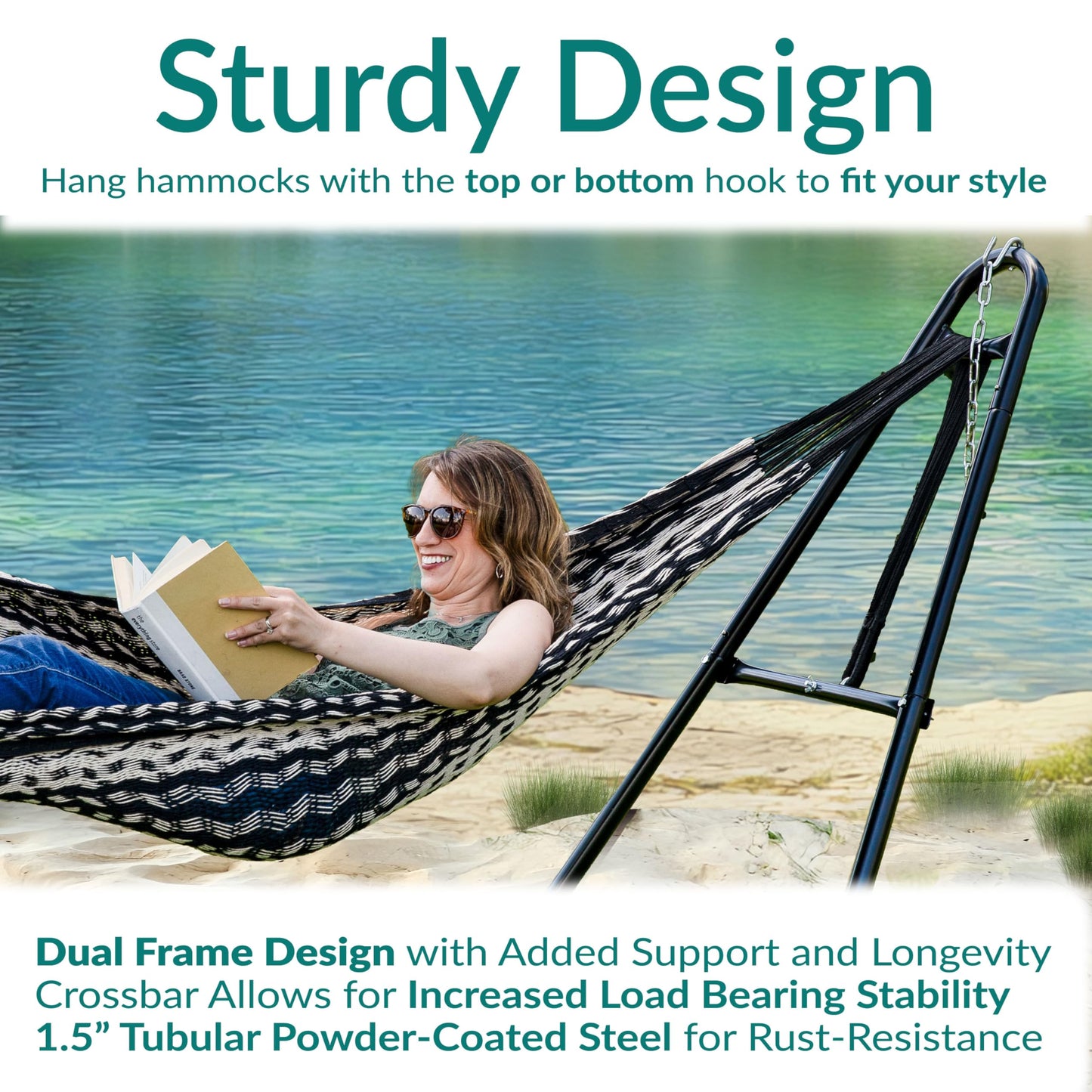 Sunnydaze Universal Double Hammock Stand Only - 550-Pound Capacity - Heavy-Duty Hammock Stand for Outside - Fits 9 to 14 Foot Hammocks - Black