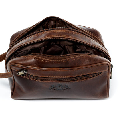 SID & VAIN wash Bag GATWICK Large Travel Overnight Wash Gym Shaving Bag Real Leather Toiletry Bag Leather Bag Men Women Unisex Brown