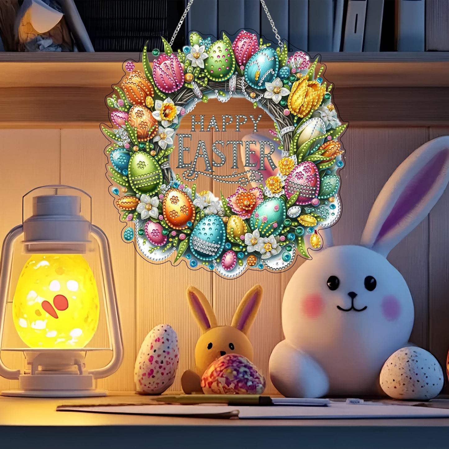 DIY Acrylic Diamond Art Painting Wreath Kits Special Shaped Rhinestone 5D Diamond Art Window Pendants Home Garden Wall Hanging Kits Hanging Ornament (Easter Wreath)