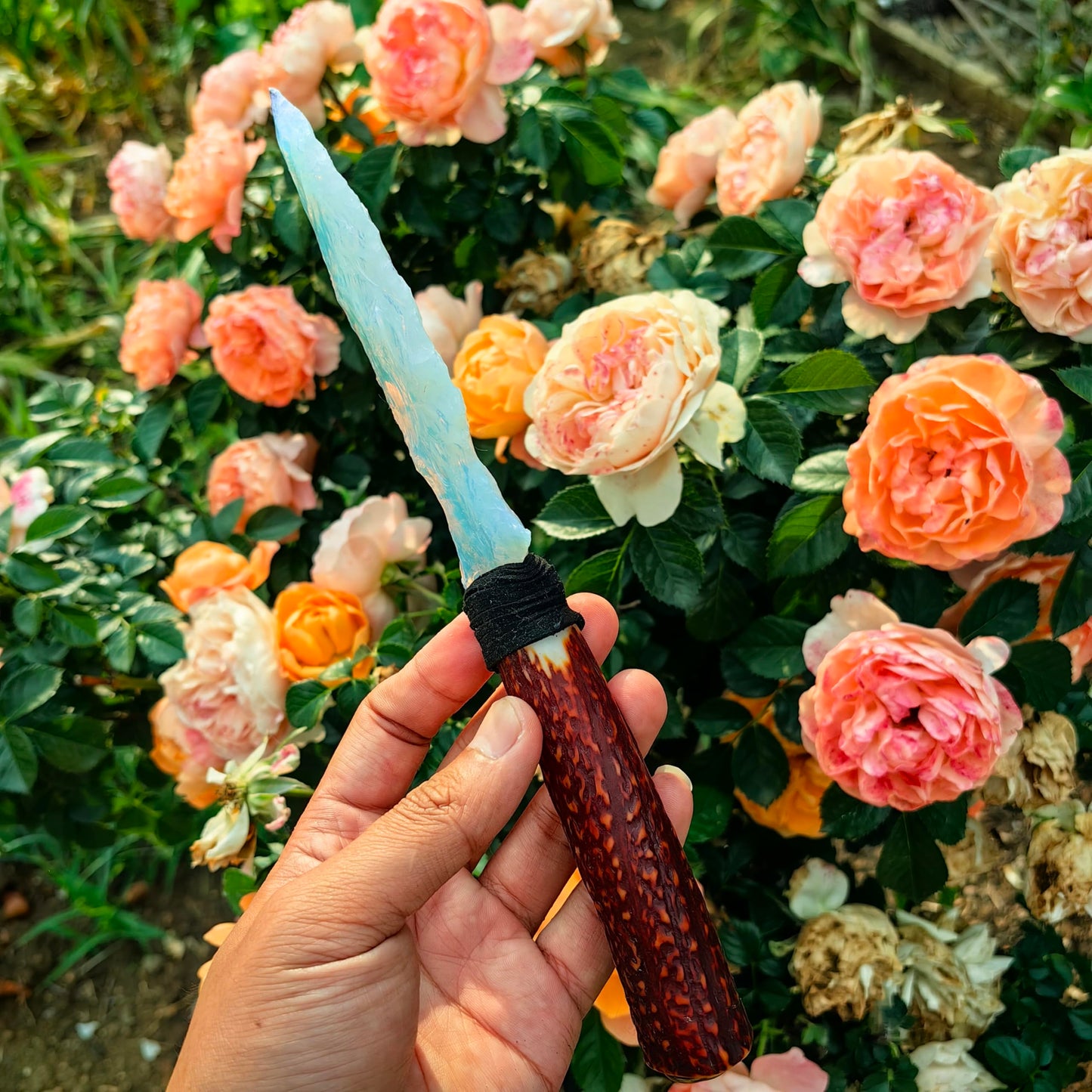 Handmade Opal Obsidian Crystal Arrowhead Knife | Healing Stone for Chakra Balancing | Spiritual Tool, Meditation Gift, Natural Gemstone Decor (Opal Arrow knife2)