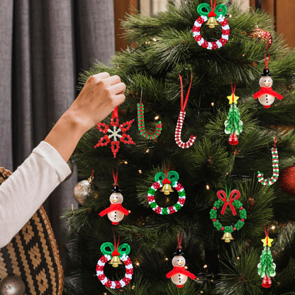 Christmas Beaded Craft Kit for Kids - 60 Pc Ornament Set, Tree Decorations (Snowman, Christmas Tree, Wreath, Snowflake, Candy Cane Each x12)