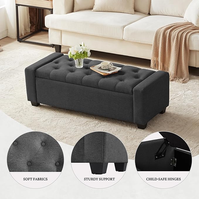 Huatean Home 48" Ottoman with Storage, Storage Ottoman Bench with Safety Hinge