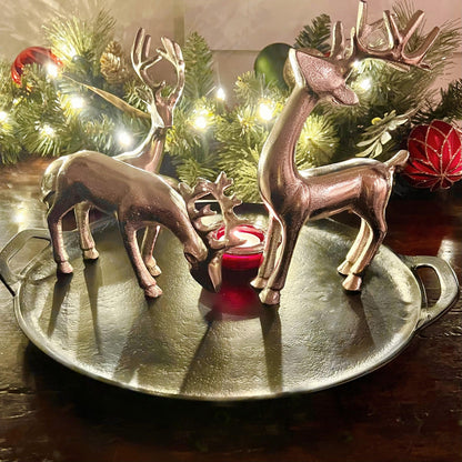 WHW Whole House Worlds Rustic Reindeer Figurines, Set of 3, Handmade, Cast Silver Aluminum, 8.75 Inches