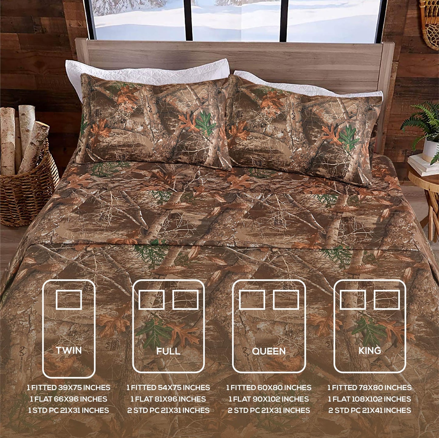 VISI-ONE Realtree Edge Twin Camo 3 Piece Sheet Set – Lightweight, Cooling, Wrinkle-Free Microfiber 10" Deep Pockets Sheets, Unisex Rustic Western Farmhouse Style for Home, RVs, and Camping Retreats