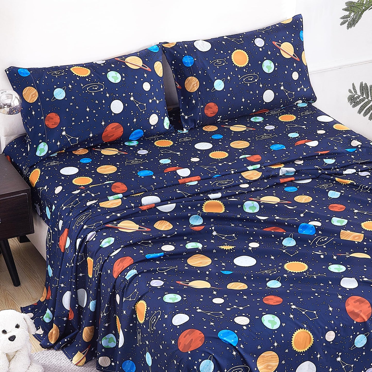 CozySmile Full Sheet Set Kids,4 Pieces Breathable Soft Microfiber Bedsheets for Child Boys, Oeko-TEX, Anti Pilling Deep Pockets Easy Care Bed Sheets, Planet