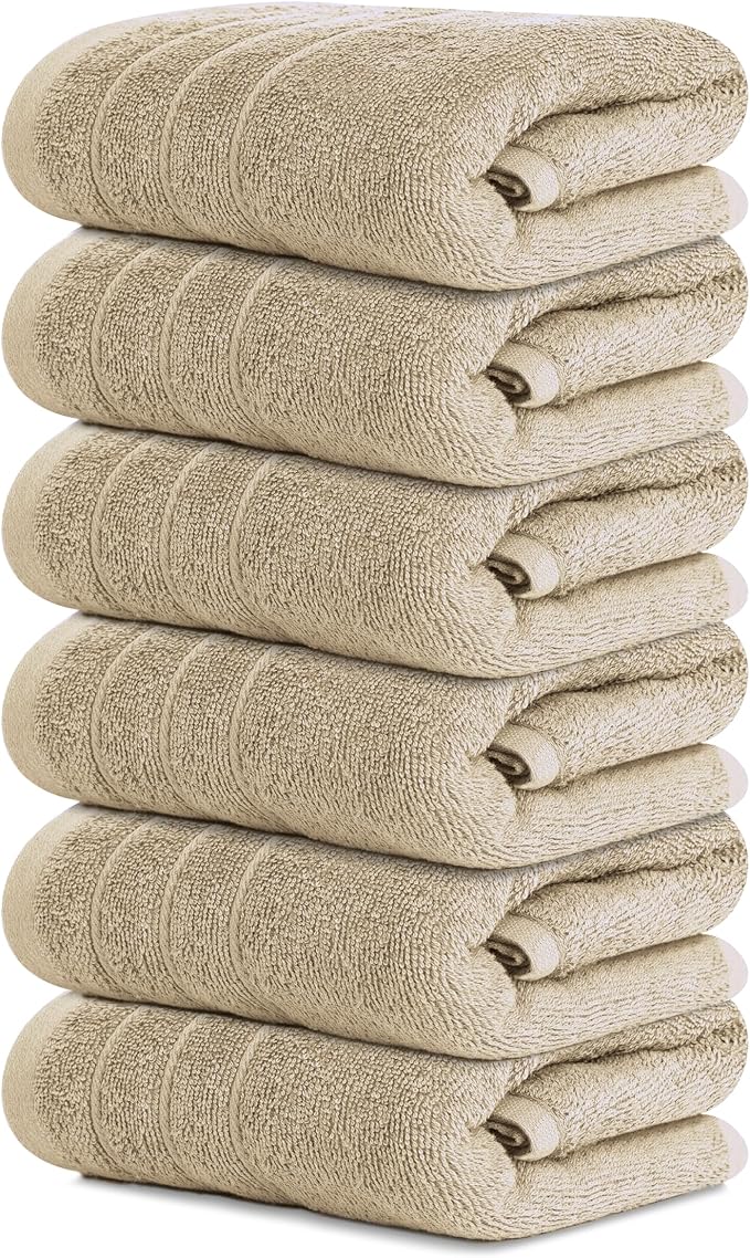 Tens Towels Pack of 6 Hand Towels, 100% Cotton, Lighter Weight, Quick to Dry