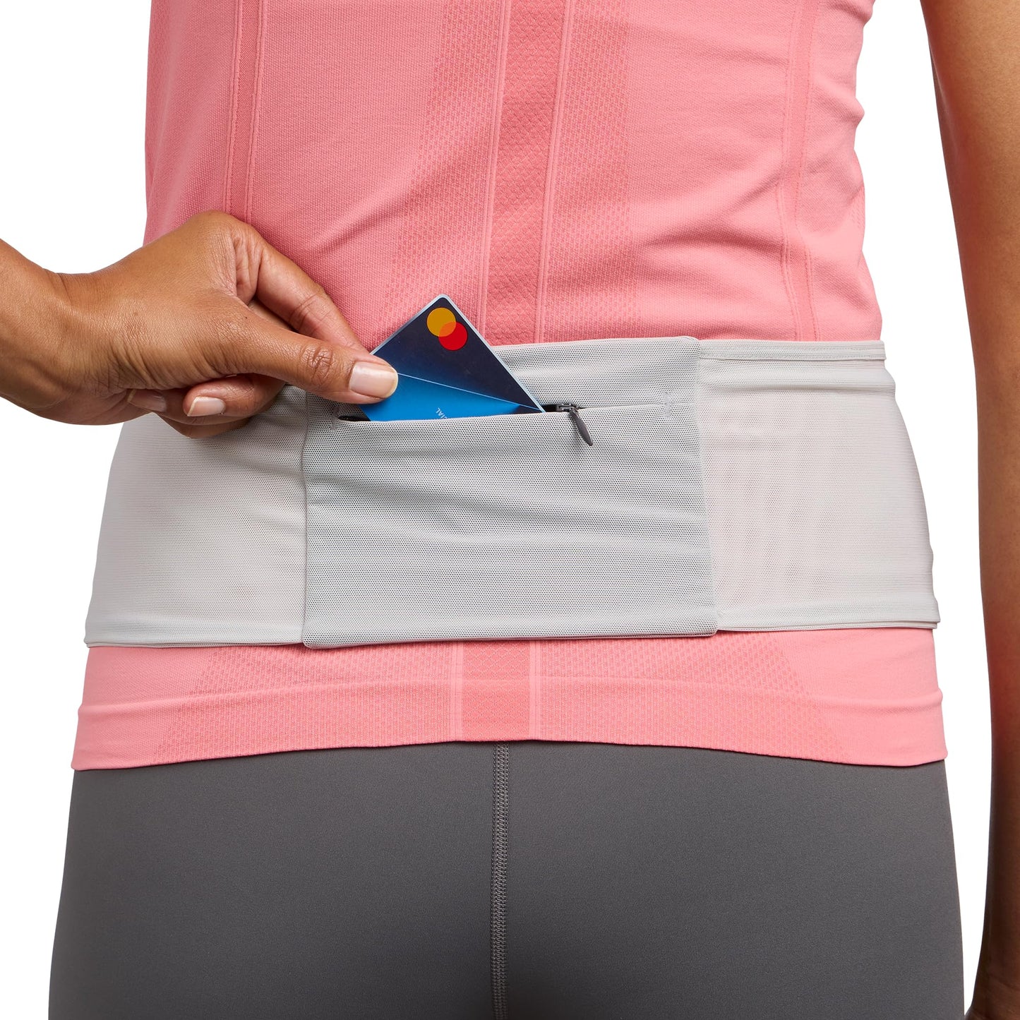 Nathan Zipster Max Running Belt, Running Belts for Women and Men, Bounce-Free Waist Pack with Extra Large Zipper Pocket, Smartphone Storage, Walking, Gym, Hiking - Vapor Grey/Sailor Blue - X-Large