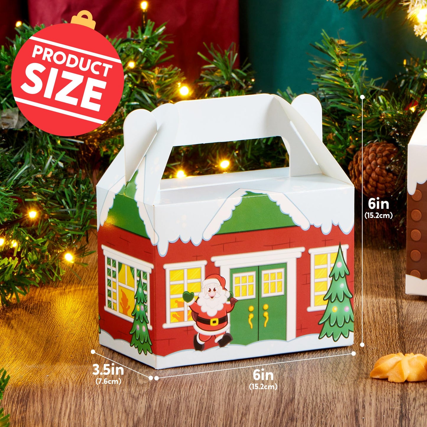 JOYIN 24 PCS 3D Christmas House Cardboard Treat Boxes for Holiday Xmas Goody Gift, Goodie Paper Boxes, School Classroom Party Favor Supplies, 4 Designs Candy Treat Cardboard Cookie Boxes