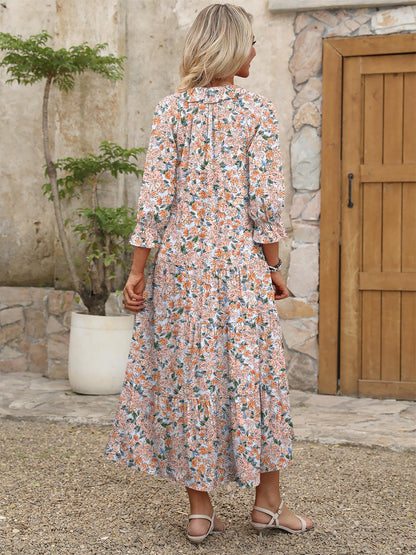 ANRABESS Women's Boho Maxi Dresses 2025 Summer Casual V Neck Puff Sleeve Floral Tiered Flowy Swing Beach Vacation Long Dress