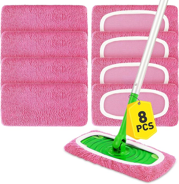 8Pcs Pink Reusable Mop Pads, Microfiber Mop Pads Compatible