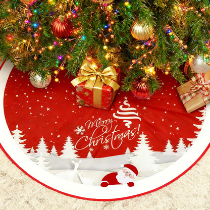 Christmas Tree Skirt Red Xmas Tree Ornaments for White Soft Plush Christmas Tree Mat with Snowy Pattern for Decorations Holiday Party 48 inches