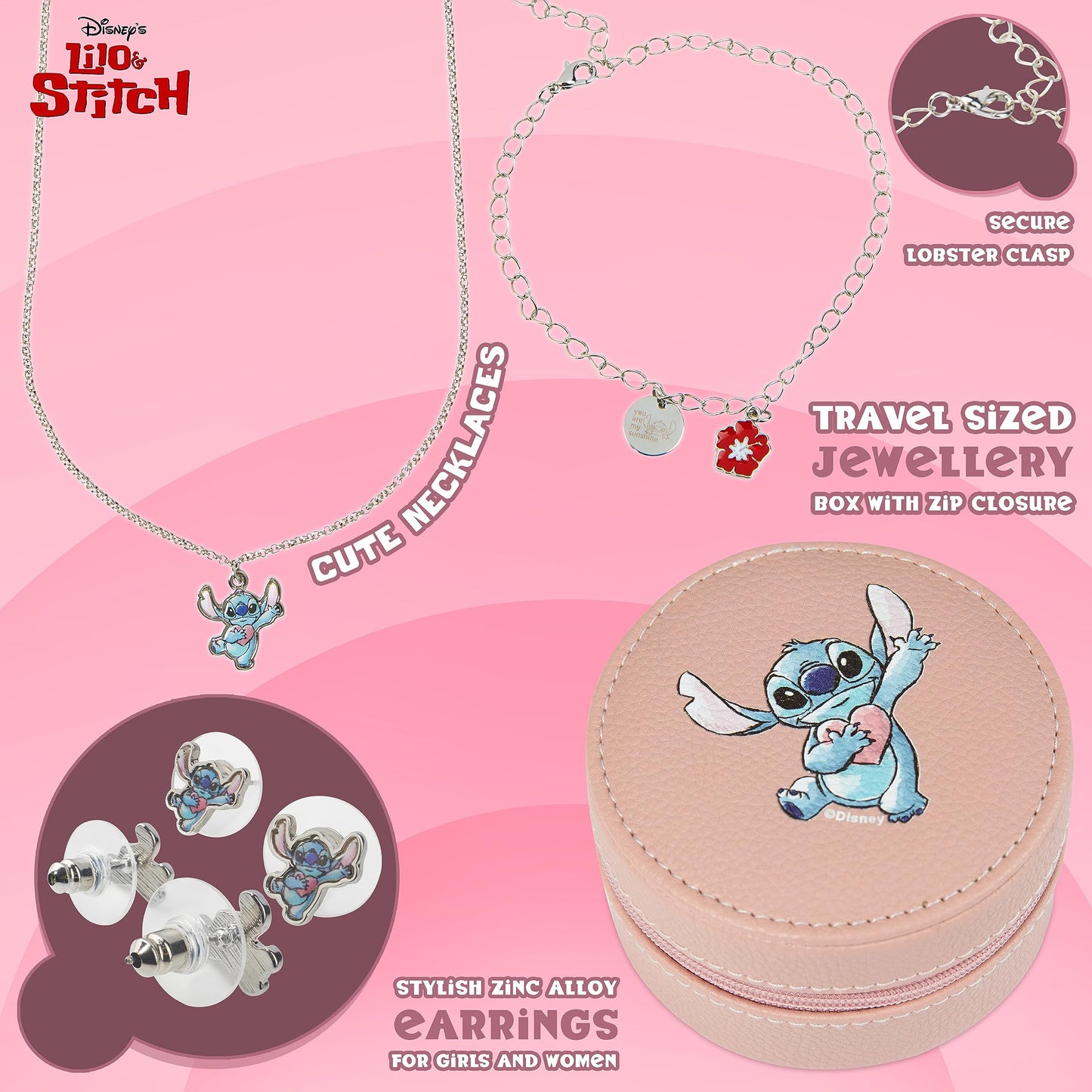 Disney Stitch Girls Jewellery Set, Friendship Necklace Earrings Bracelet Rings - Stitch Gifts (Jewellery Set Stitch)