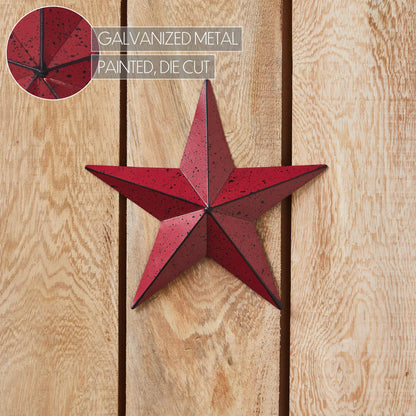 VHC Brands Patriotic Faceted Metal Star Wall Hanging 8x8, Distressed Appearance, Burgundy, Independence Day Decor