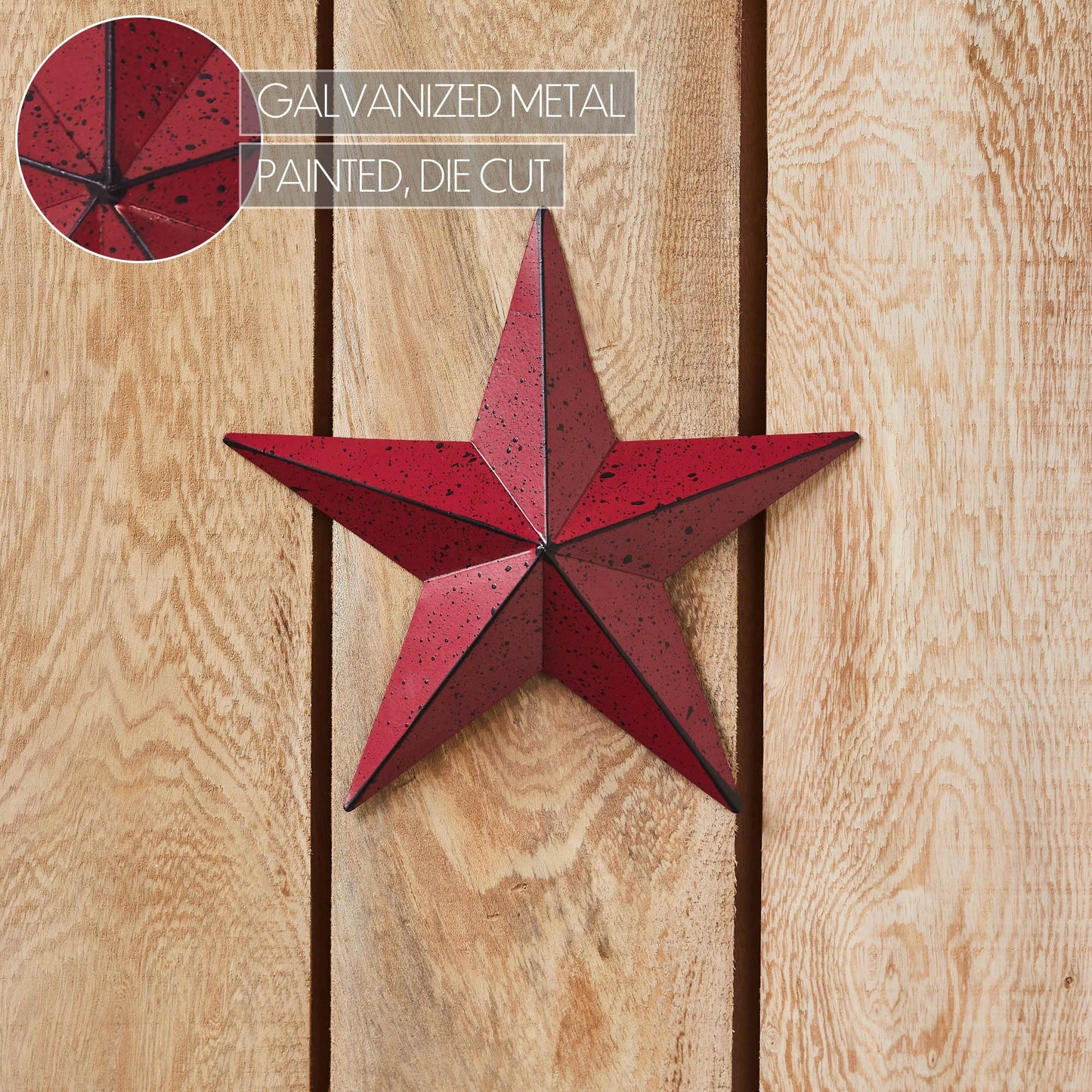 VHC Brands Patriotic Faceted Metal Star Wall Hanging 8x8, Distressed Appearance, Burgundy, Independence Day Decor