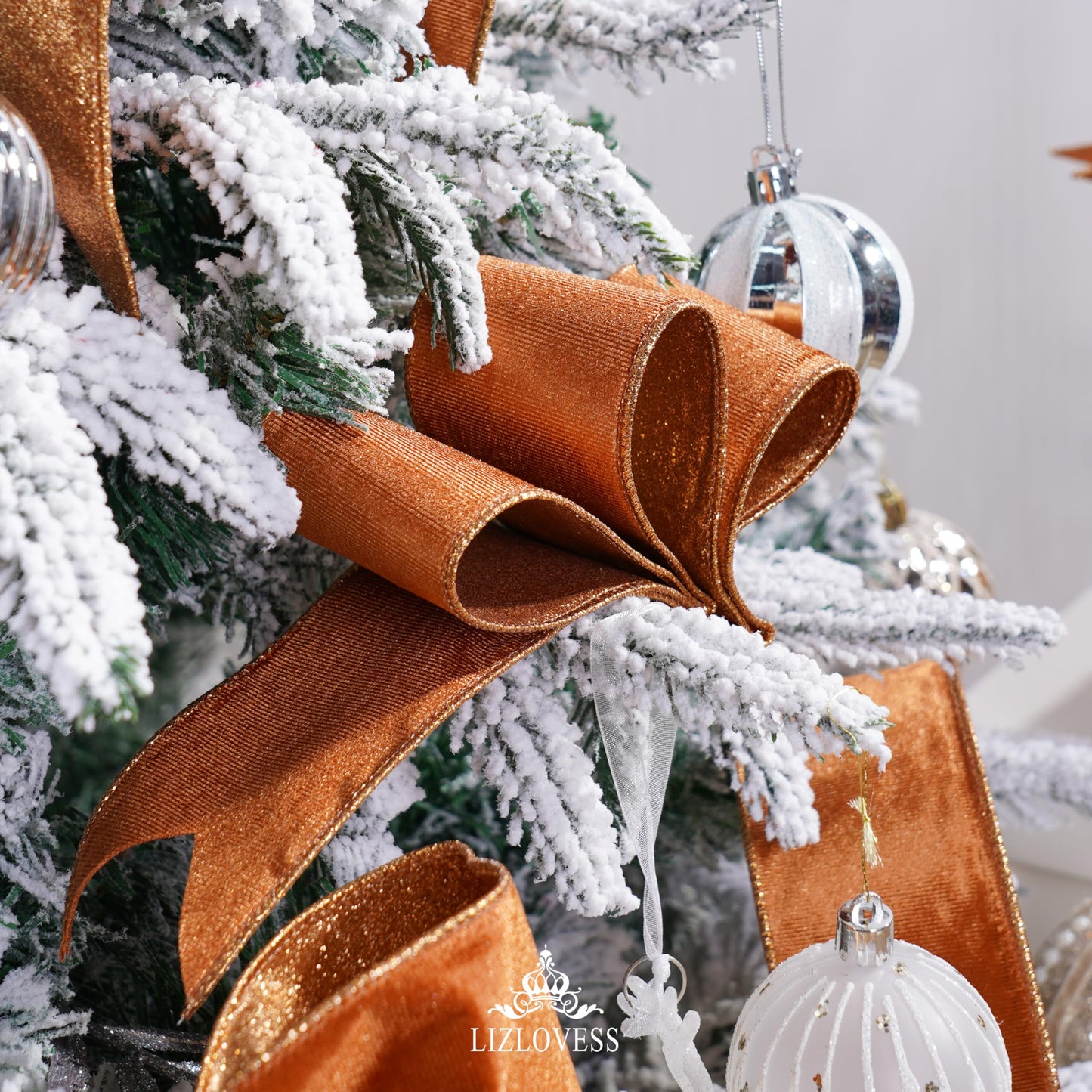 LIZLOVESS Copper Velvet Wired Ribbon with Glitter Back 2.5 Inch Copper Christmas Ribbon Wired Reversible Ribbon for Christmas Tree, Gift Wrapping, Crafts, Wreaths Supplies, Topper Bows (10 Yards)