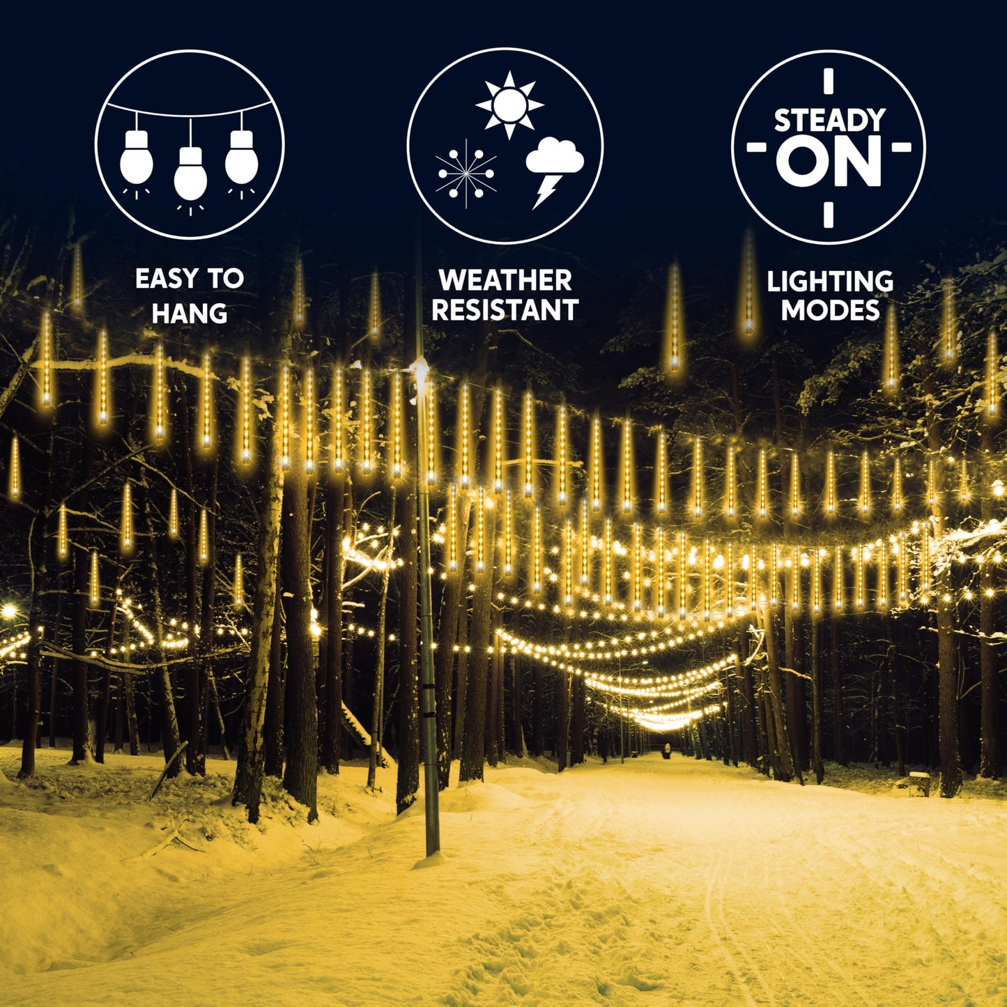 JOYIN Christmas Lights Outdoor,8 Tubes Meteor Shower Lights Warm White,192 LEDs, Snowfall Icicle Cascading Rain Light for Christmas Tree Decorations, Wedding Party Holiday Decor