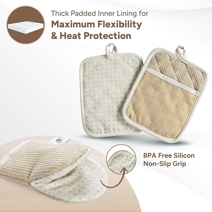Casa Platino Pot Holders and Oven Mitts, 8-Piece – 500°F Heat Resistant Mini