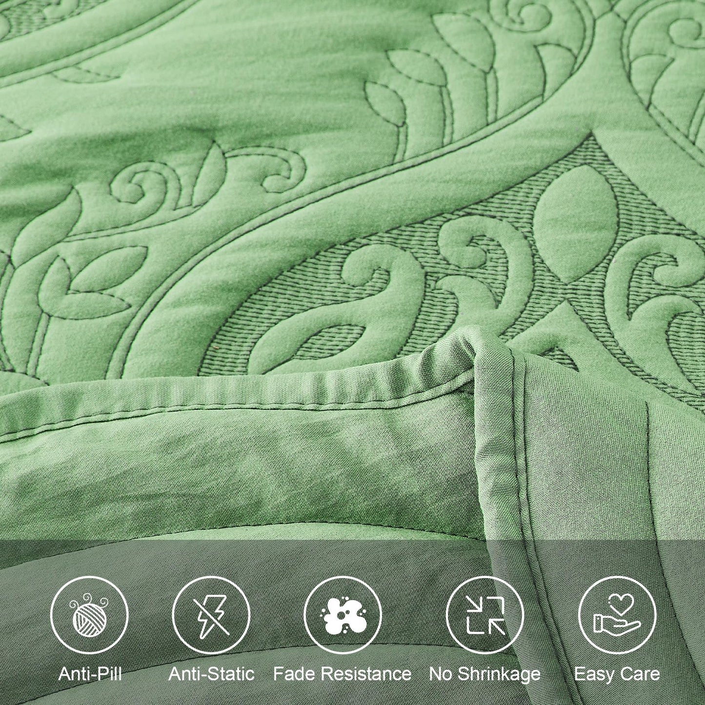 DaisyHuang Oversized Bedspread Coverlet Set Full Size - Lightweight Bedding Cover - Beautiful Stitching - 4 Piece Reversible Bedspread, Olive Green