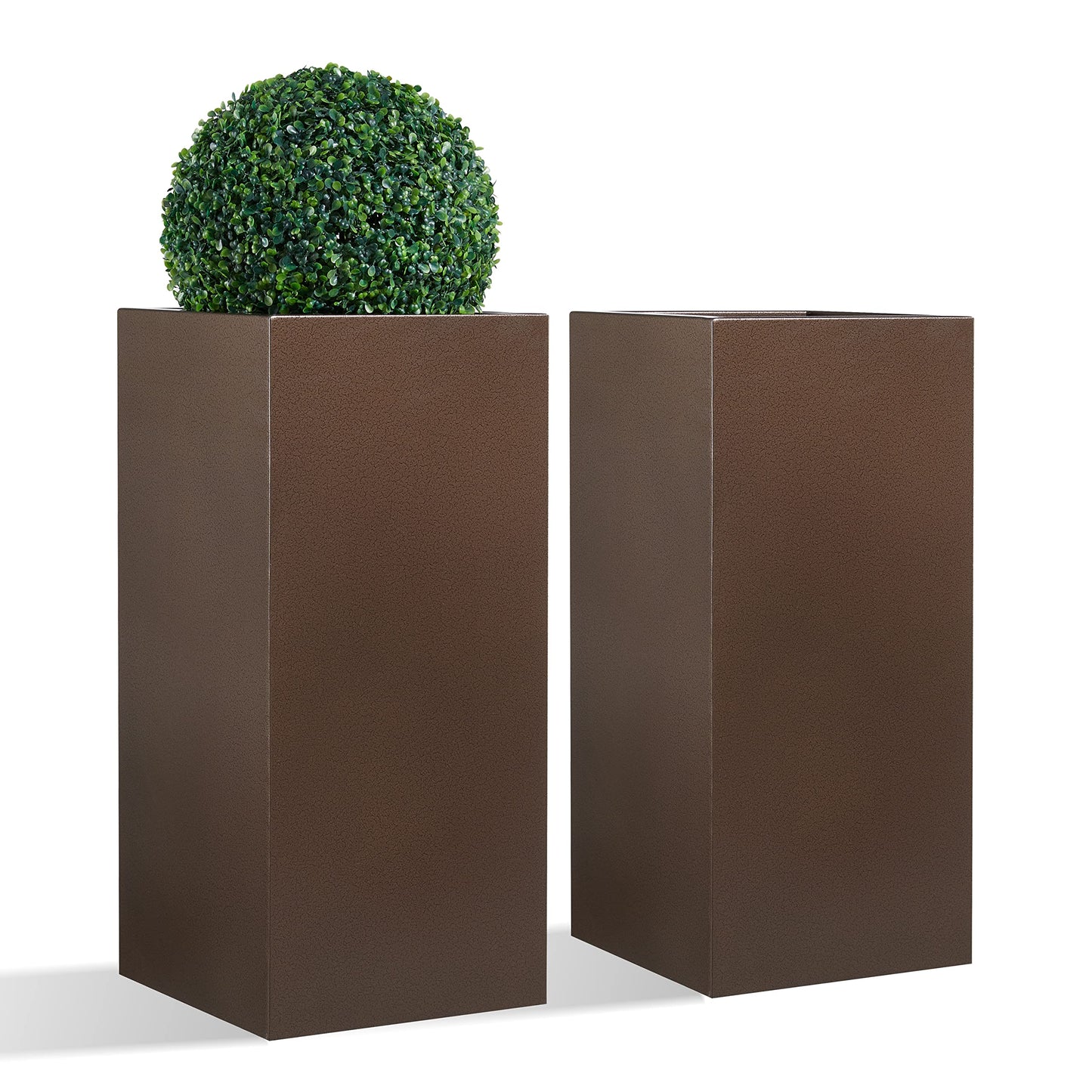 Wallowa Large Planter for Outdoor Plant 14Lx14Wx30H Inches Metallic Heavy Tall Planter Box for Outdoor & Indoor, Rectangular Flowerpot 25Lbs/PC, Espresso, No Assembly and Seamless, Set of 2