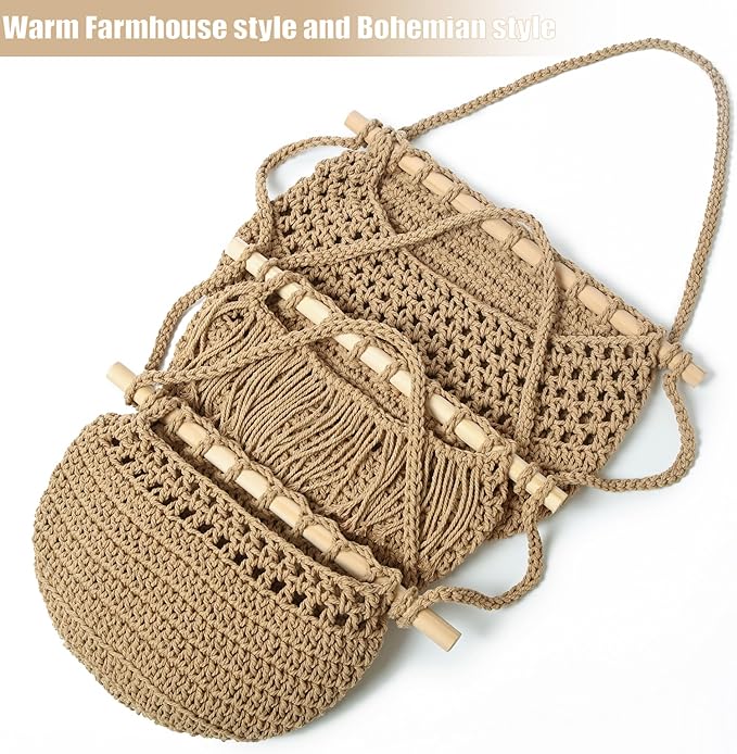 3 Tier Hanging Fruit Baskets for Kitchen, Boho Cotton Rope Handwoven Vegetable