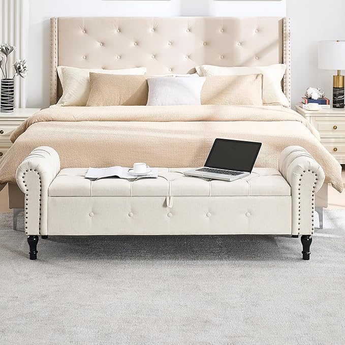 67" Storage Bench for Bedroom, Linen End of Bed