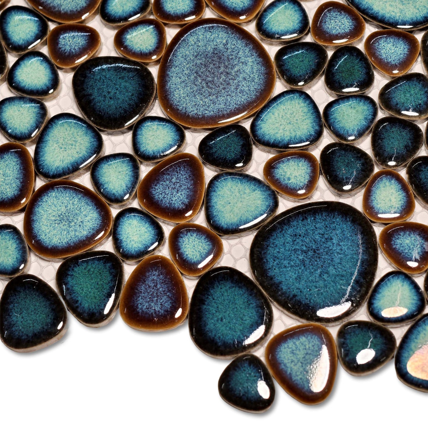 Hominter Artisan Pebble Mosaic Tile Sheet Irregular Blue Green Stone-Look Waterproof Ceramic Shower Floor & Wall Tiles, Kitchen Bath Backsplash and Pool Tiles(5 Square Feet)