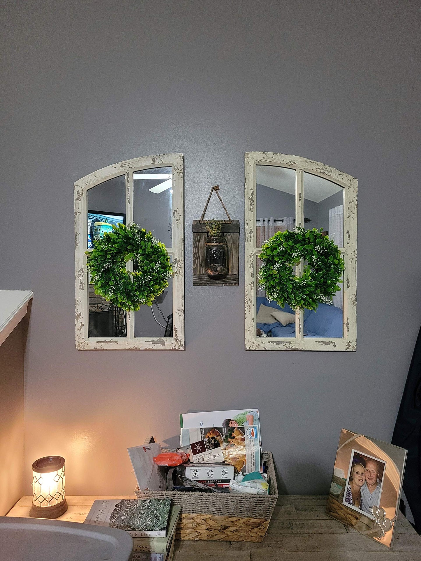 LSKYTOP 4 Pcs Boxwood Wreath with Artificial Green Leaves Door Wall Window Decoration,11Inch/PC