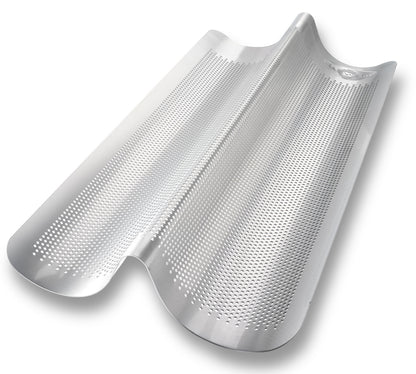 USA Pan Aluminum Nonstick Perforated Italian Loaf Pan, 2-Well