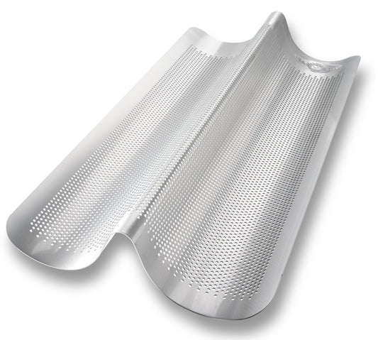 USA Pan Aluminum Nonstick Perforated Italian Loaf Pan, 2-Well