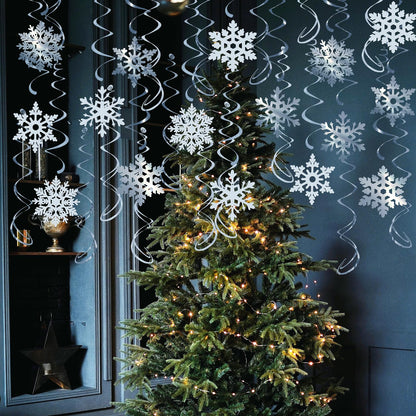 32 Pcs Snowflake Hanging Swirls Party Decoration - Christmas Winter Wonderland Ceiling Decor White Silver Snowflake Ornaments Garland for Winter Holiday Party Decorative Frozen Theme Party Supplies