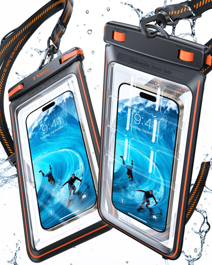 TORRAS 2 Pack IPX8 Waterproof Phone Pouch Floating, Underwater Screen Touchable, Waterproof Phone Case with Lanyard for iPhone 16 Pro Max 15 14 S24, Cell Phone Dry Bag Cruise Essentials 7.0", Black