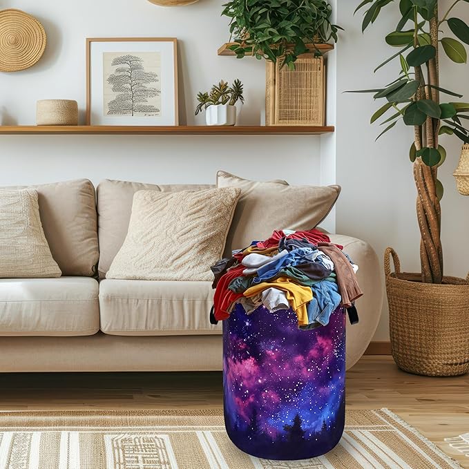 Personalize Galaxy Laundry Basket Oxford Cloth Foldable Forest Starry Sky