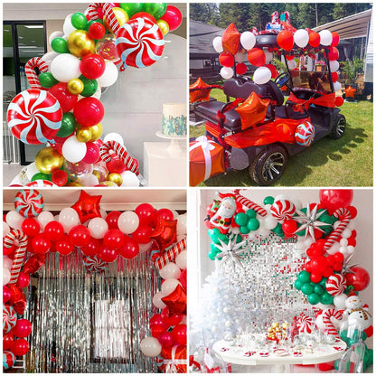 38Pcs Christmas Balloons, Big Red Green Candy Cane Foil Mylar Balloon for Party Decorations