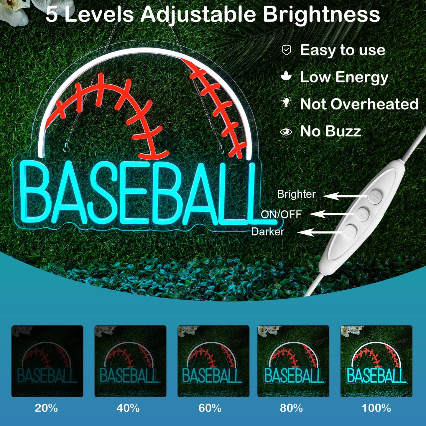 Baseball Neon Sign LED Sports Light USB Powered Used Blue Sign Up Gym Room Baseball Light for Wall Art Decor Neon Gifts for Teens in Christmas Party
