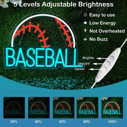 Baseball Neon Sign LED Sports Light USB Powered Used Blue Sign Up Gym Room Baseball Light for Wall Art Decor Neon Gifts for Teens in Christmas Party