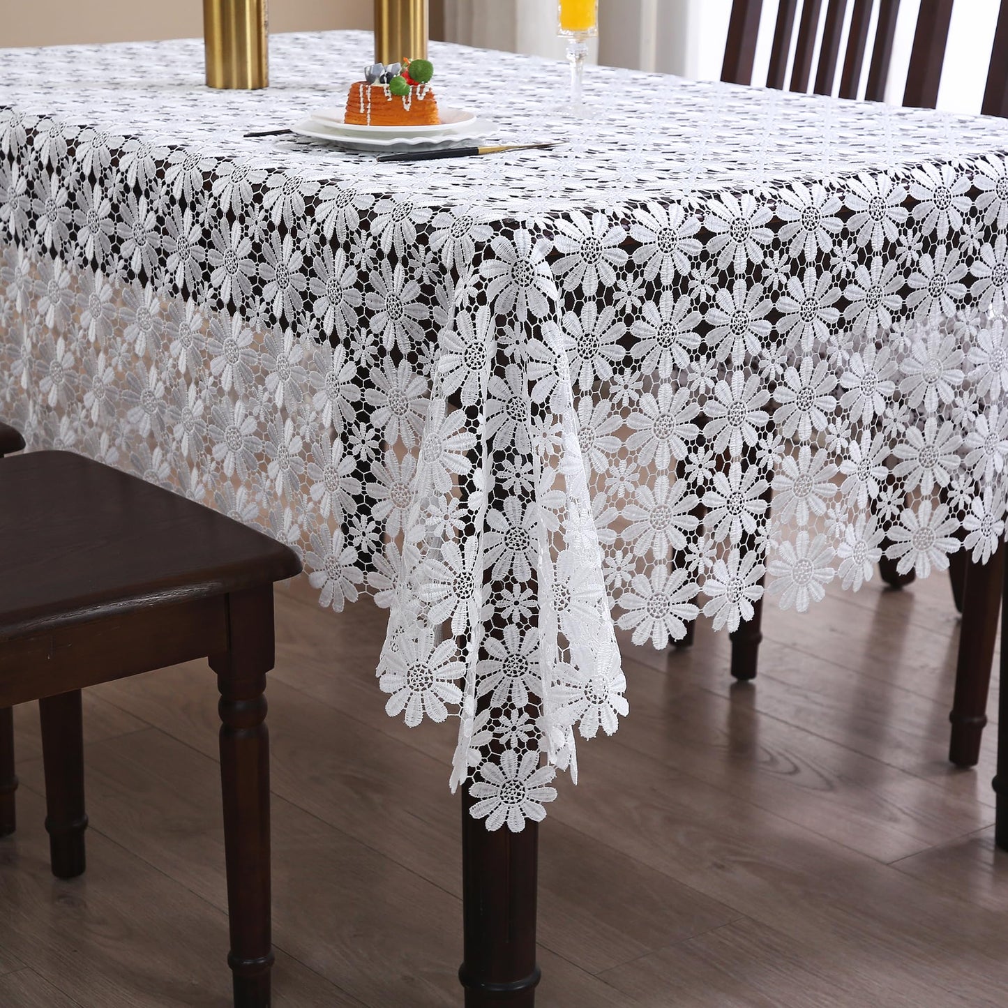 Crochet Tablecloth Lace Rustic Jacquard White Table Cloth Rectangle Picnic Table Covers For 6 Foot Tables For Dining Kitchen/Restaurant/Picnic/Holiday/Wedding/Birthday/Party/Spring/Fall/Christmas