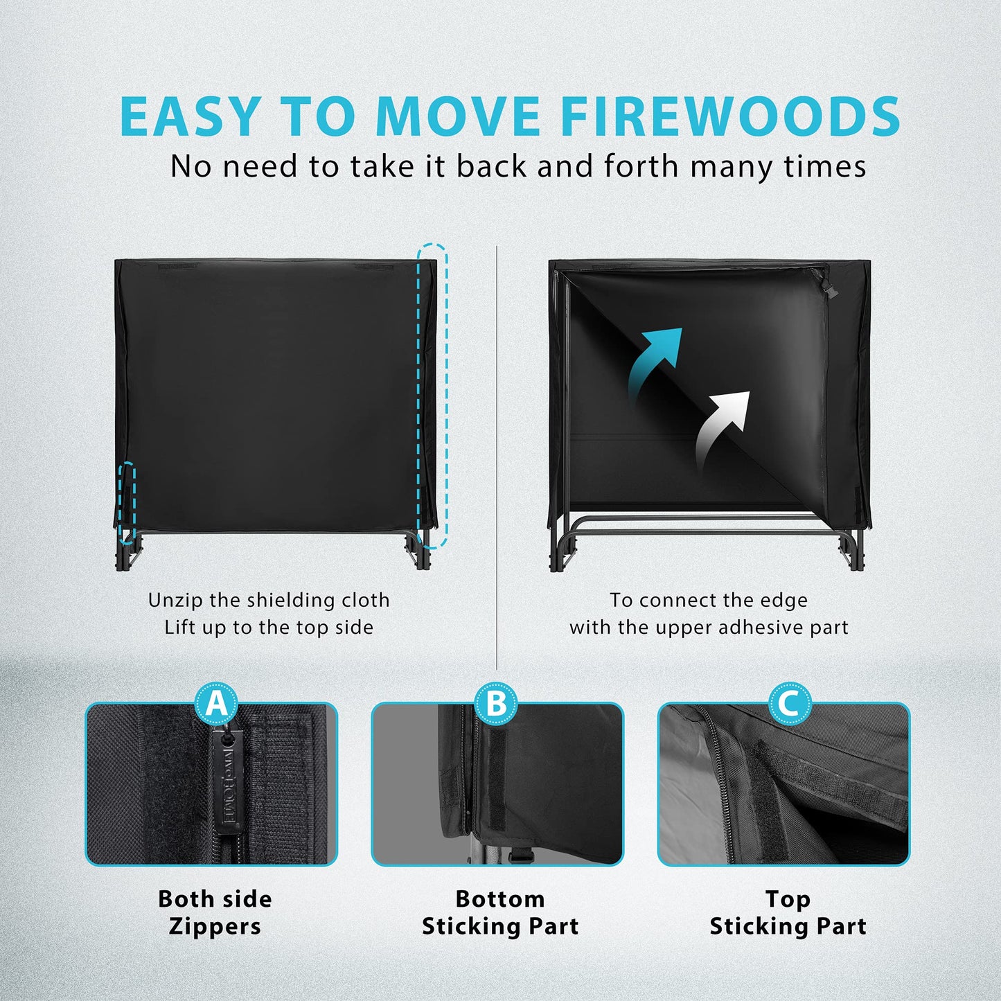 VIVOHOME 4ft Heavy Duty Indoor Outdoor Firewood Storage Log Rack and Cover Combo Set with Zipper and 3ft Heavy Duty Firewood Rack with Zippered Cover, Outdoor Log Holder Storage, Black
