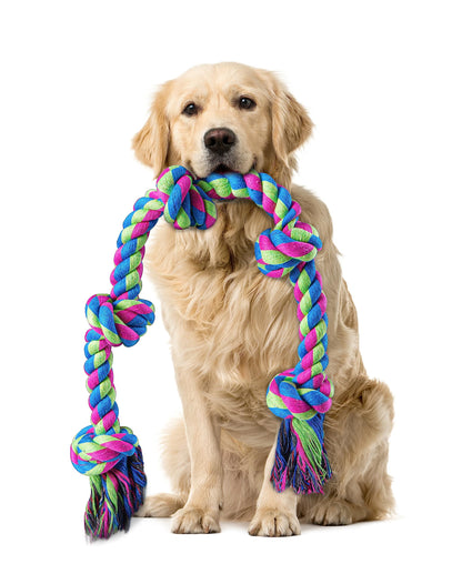 Aitmexcn Dog Rope Toys for Large Medium Breed Chewers – 37 Inch 5 Knots Indestructible Dog Chew Toys, Tough Tug of War Rope for Teeth Cleaning, Interactive Play