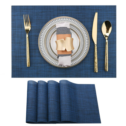 SLKQG Navy Blue Placemats Set of 4 - Easy Clean Washable Vinyl Placemats - Wipeable Heat Resistant Table Mats for Dining Table - 17x12 Inch (Navy Blue, 4)