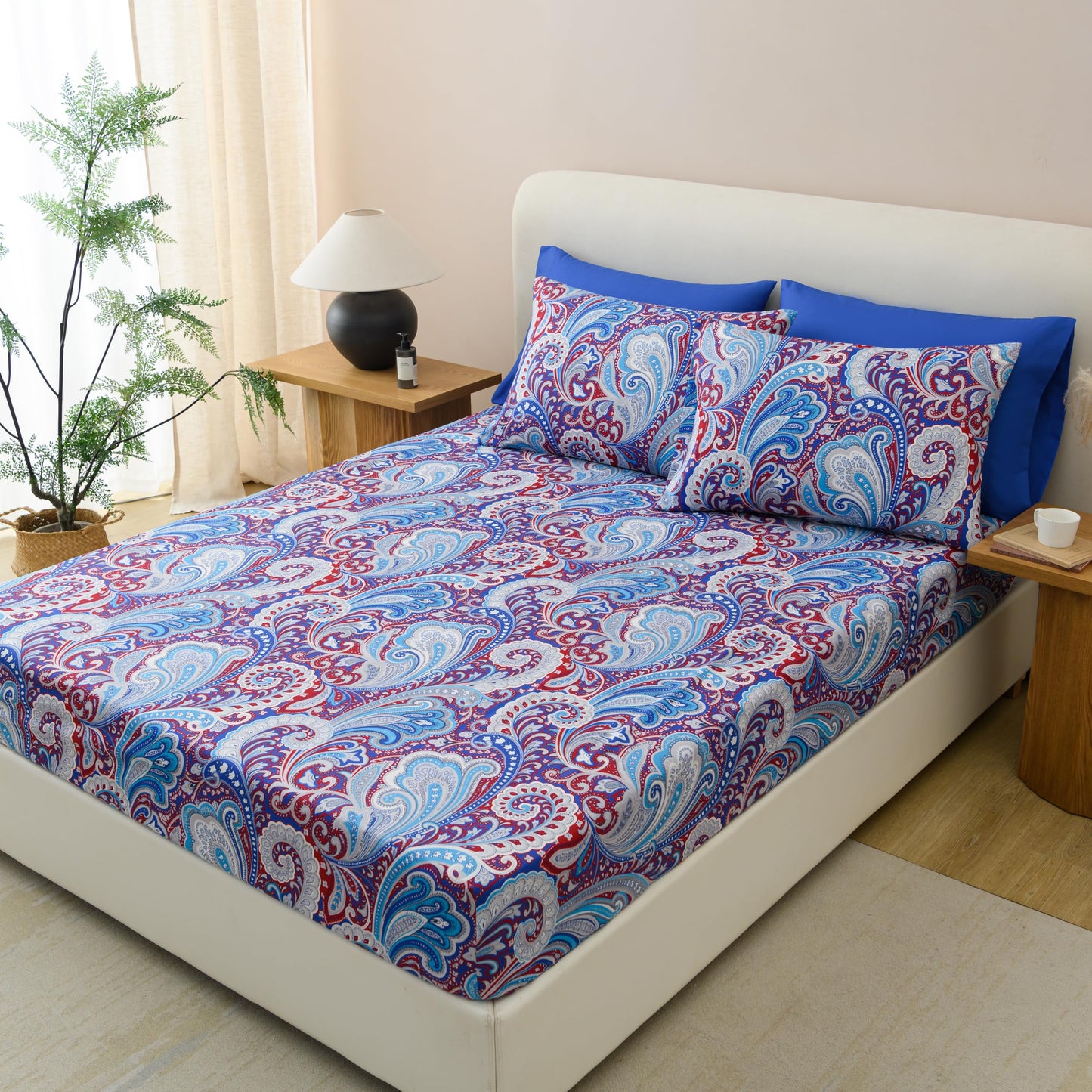 Spirit Linen home 6-Piece Twin Size Bed Sheet Set - Deep Pocket, Medallion Print, Soft and Breathable Bed Sheets, Microfiber Material, Includes 1 Fitted, 1 Flat, 4 Pillowcases - Navy Medallion Design