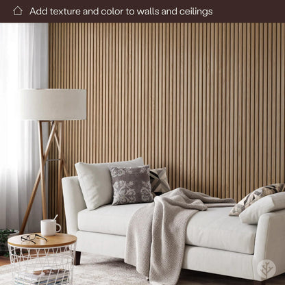 WVH Slatpanel Oak Gray Felt– Acoustic 3D Textured Wood Panels for Walls & Ceilings | Decorative Panels for Homes, Offices & Studios | 2 x-94.49” x 12.6” | Real wood veneer, MDF, Felt