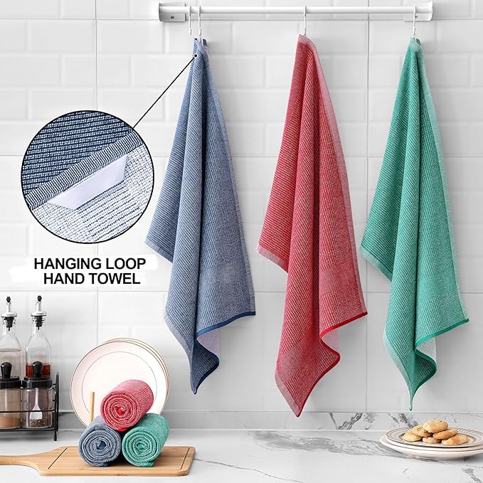 Homaxy Premium Kitchen Towels, Large Cotton Kitchen Hand Towels, Flat and Terry