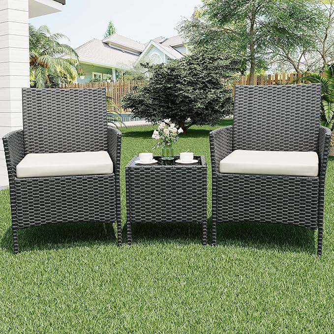 GarveeLife 3 Piece Patio Furniture Set, Rattan Outdoor Furniture