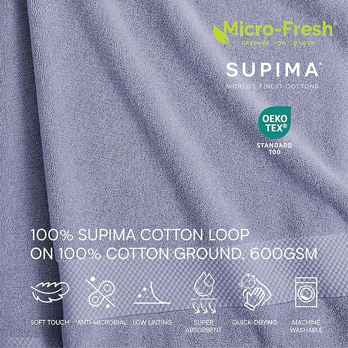 Lacoste Heritage Supima Cotton 6-Piece Towel Set, 2 Bath Towels, 2 Hand Towels
