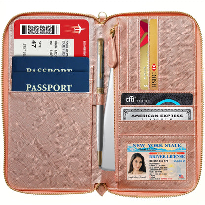 Travel Document Organizer - RFID Passport Wallet Case Family Holder Id Wristlet