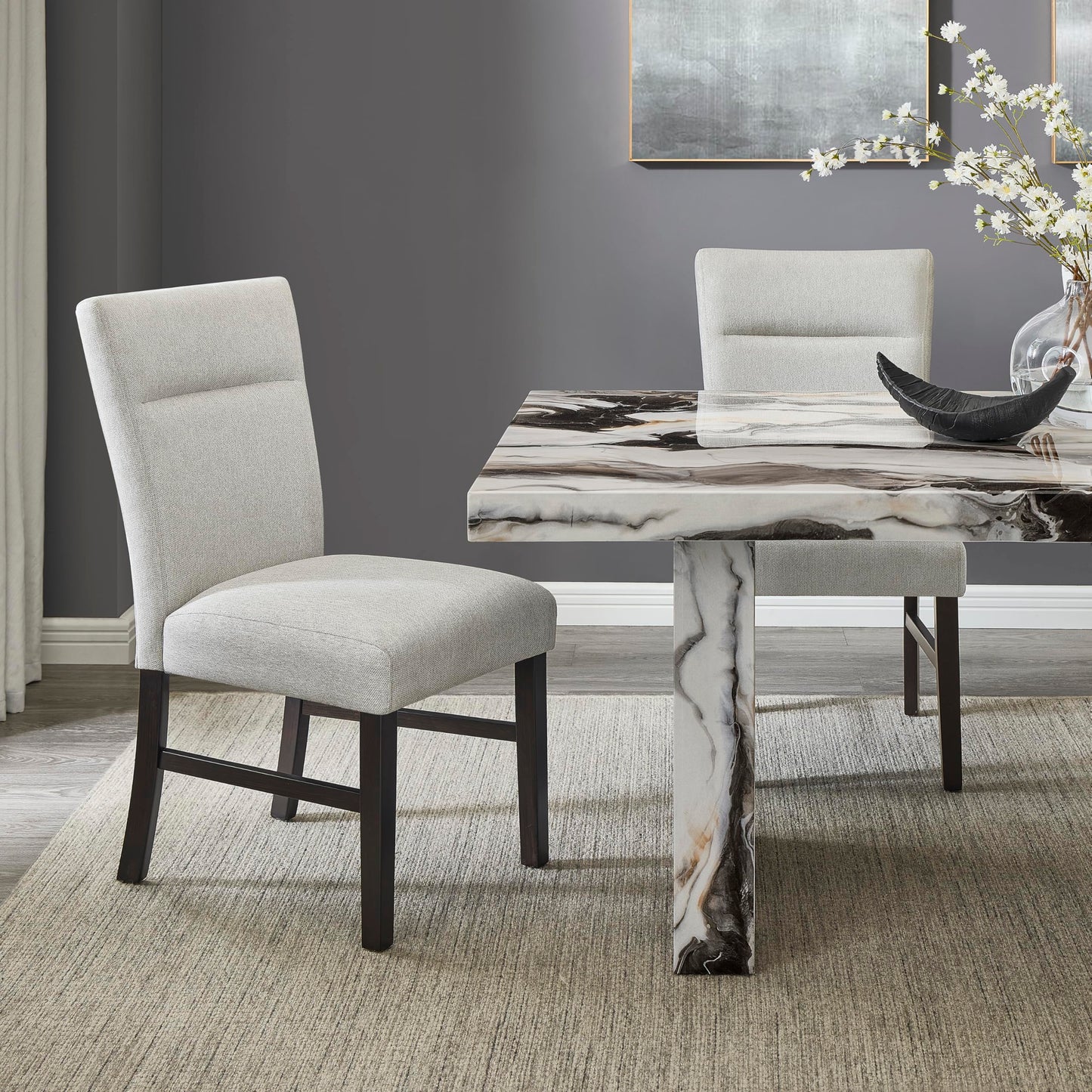Roundhill Furniture Cavira Modern Faux Marble Dining Table with 4 Chairs and Bench