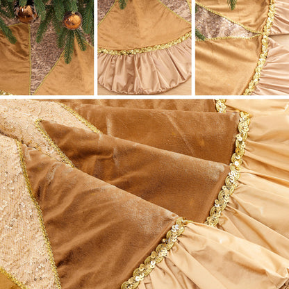 Valery Madelyn Christmas Tree Skirt for Tree Decorations, 60 inch Luxury Sparking Gold Large Xmas Velvet Tree Skirt with Starshaped Sequins Pattern & Ruffle Trim for Chritmas Decor